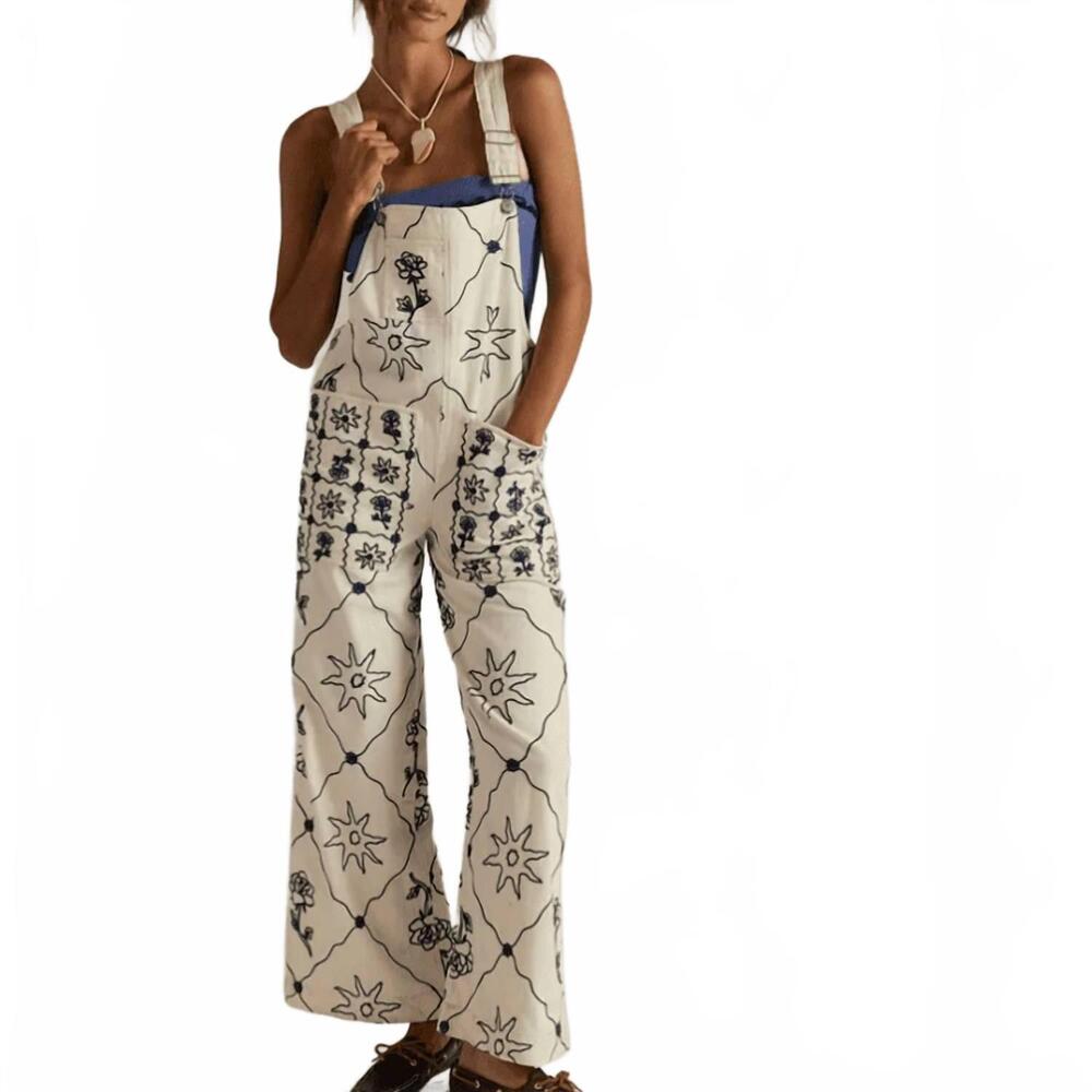 NEW FREE PEOPLE women's rising sun overall in ecru